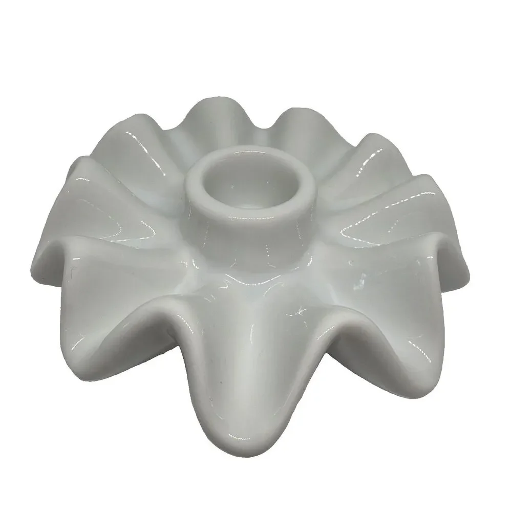White Ruffles Ceramic Taper Candle Holder Modern Minimalist Fluted 4.3